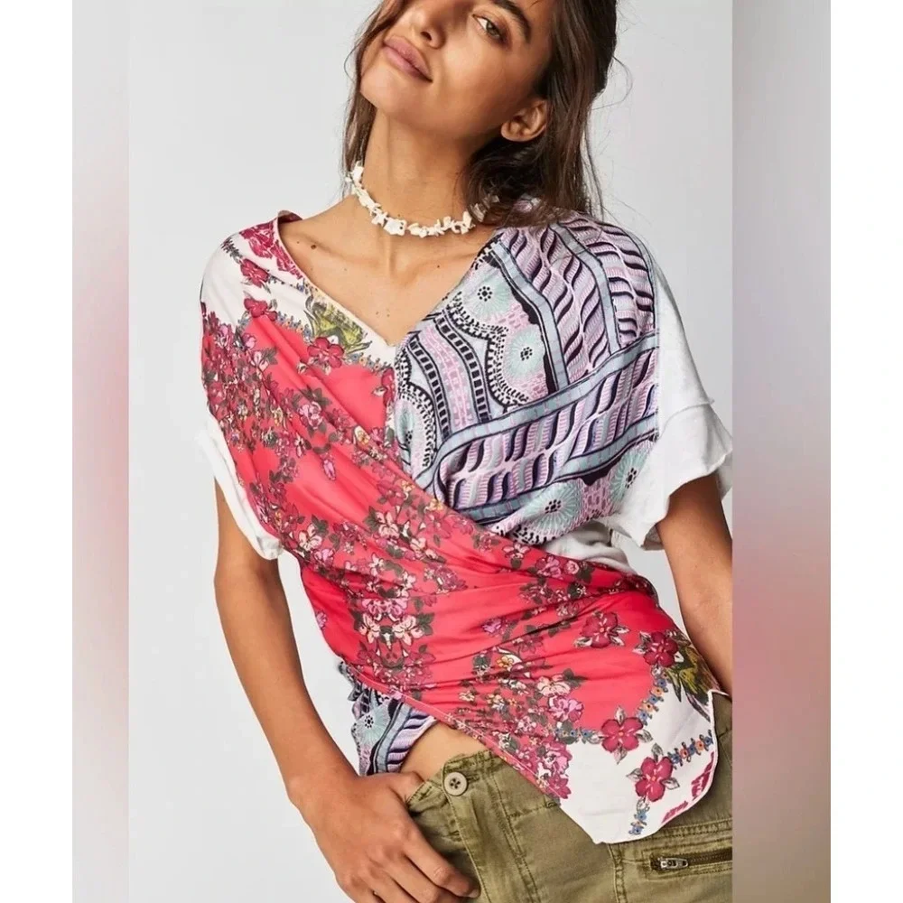 Free People Pick Your Scarf Maxi Tee Womens Size S Linen Blend Top Boho